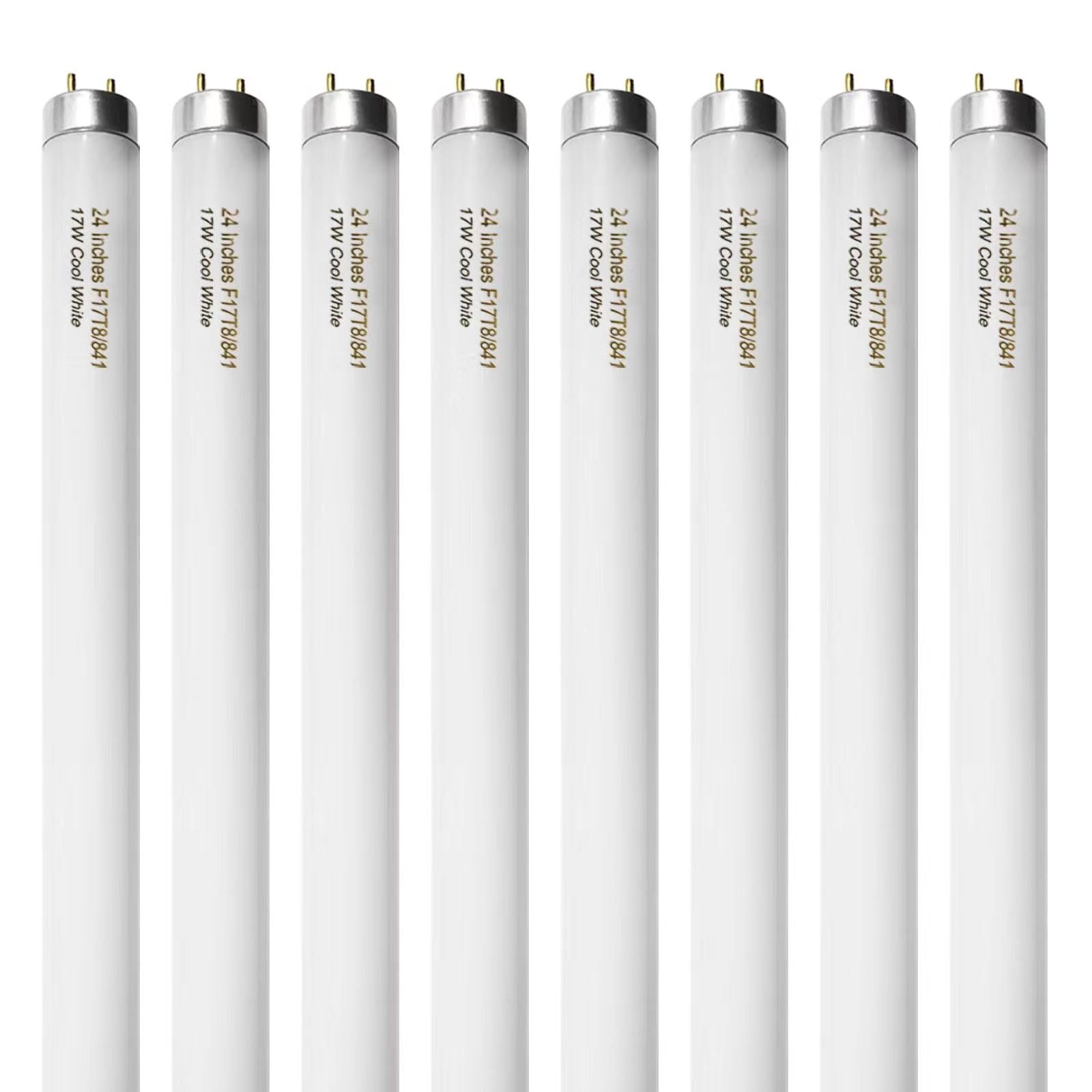 Konideke 8 Pack 24 inch F17T8 17 Watts Light Bulb 2 Foot Straight Fluorescent Tube T8 Tube Light Cool White 1400 Lumen G13 Medium Bi-Pin Cap 8 Count