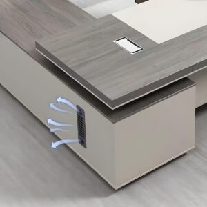 CraftThink Modern Executive Office Desk, Gray Wood L Shaped Office Desk with Drawers and Storage, Pedestal Base, Cable Management, Without Chairs 86.5" L x 63" W x 29.5" H (Right Hand Return)