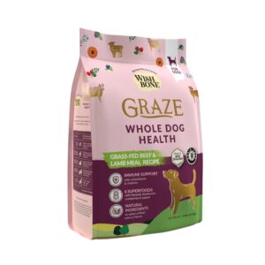 wishbone graze new zealand beef and lamb dry dog food, gluten-free, grain-free formula for overall pet health - 4 lb