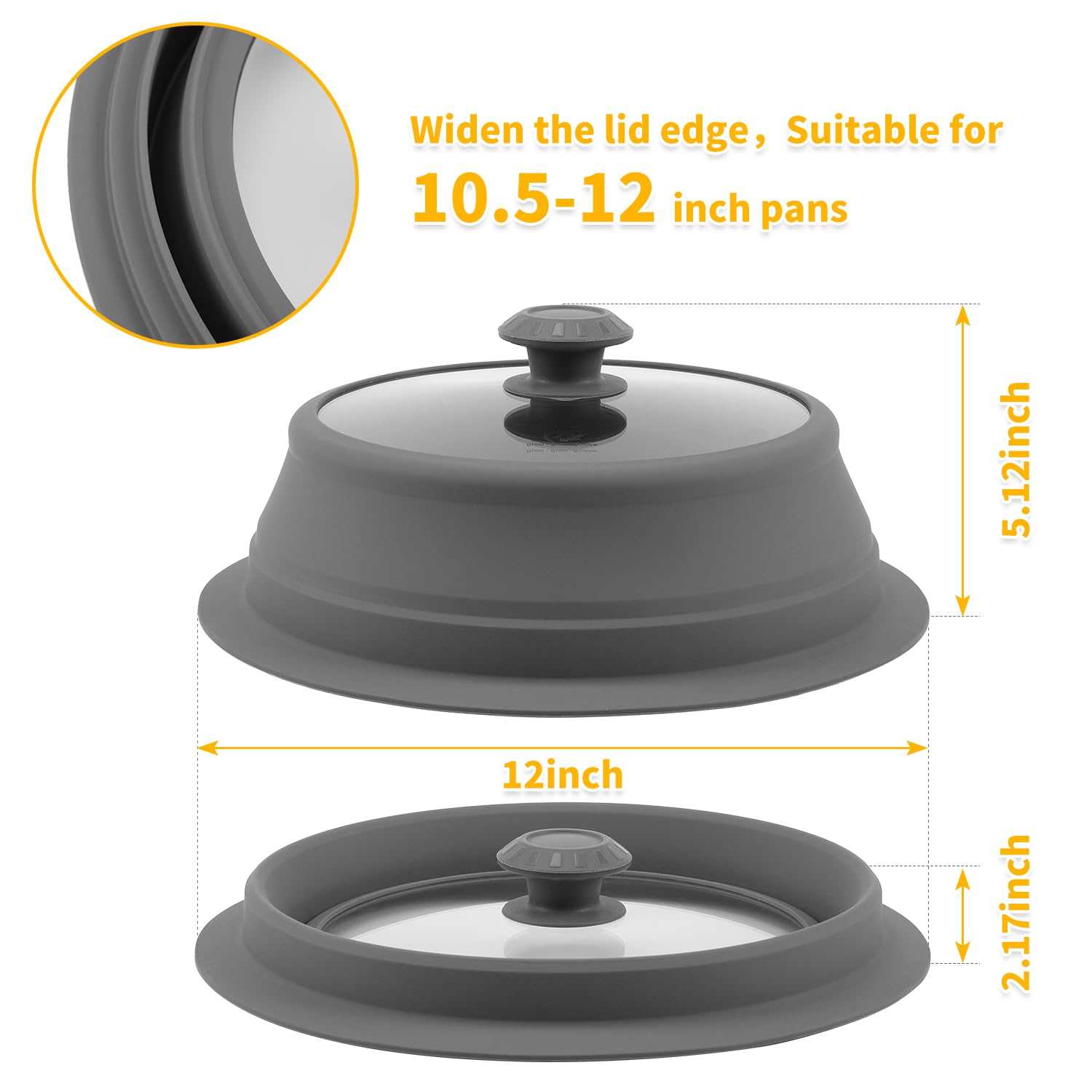 Vented Tempered Glass Lid Wok Lid for Stockpot Steamer Pot Pan, 10.5-11 inch Universal Multifunction Silicone Cover Collapsible Microwave Splatter Lid Cover Microwave Safe