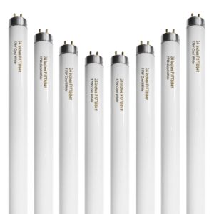 Konideke 8 Pack 24 inch F17T8 17 Watts Light Bulb 2 Foot Straight Fluorescent Tube T8 Tube Light Cool White 1400 Lumen G13 Medium Bi-Pin Cap 8 Count