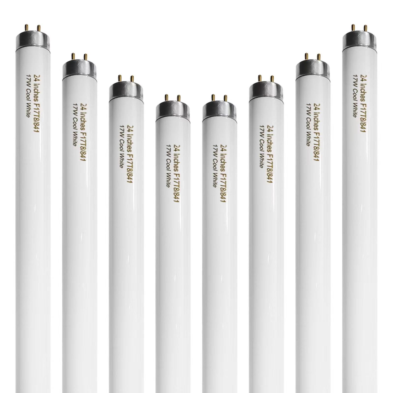 Konideke 8 Pack 24 inch F17T8 17 Watts Light Bulb 2 Foot Straight Fluorescent Tube T8 Tube Light Cool White 1400 Lumen G13 Medium Bi-Pin Cap 8 Count