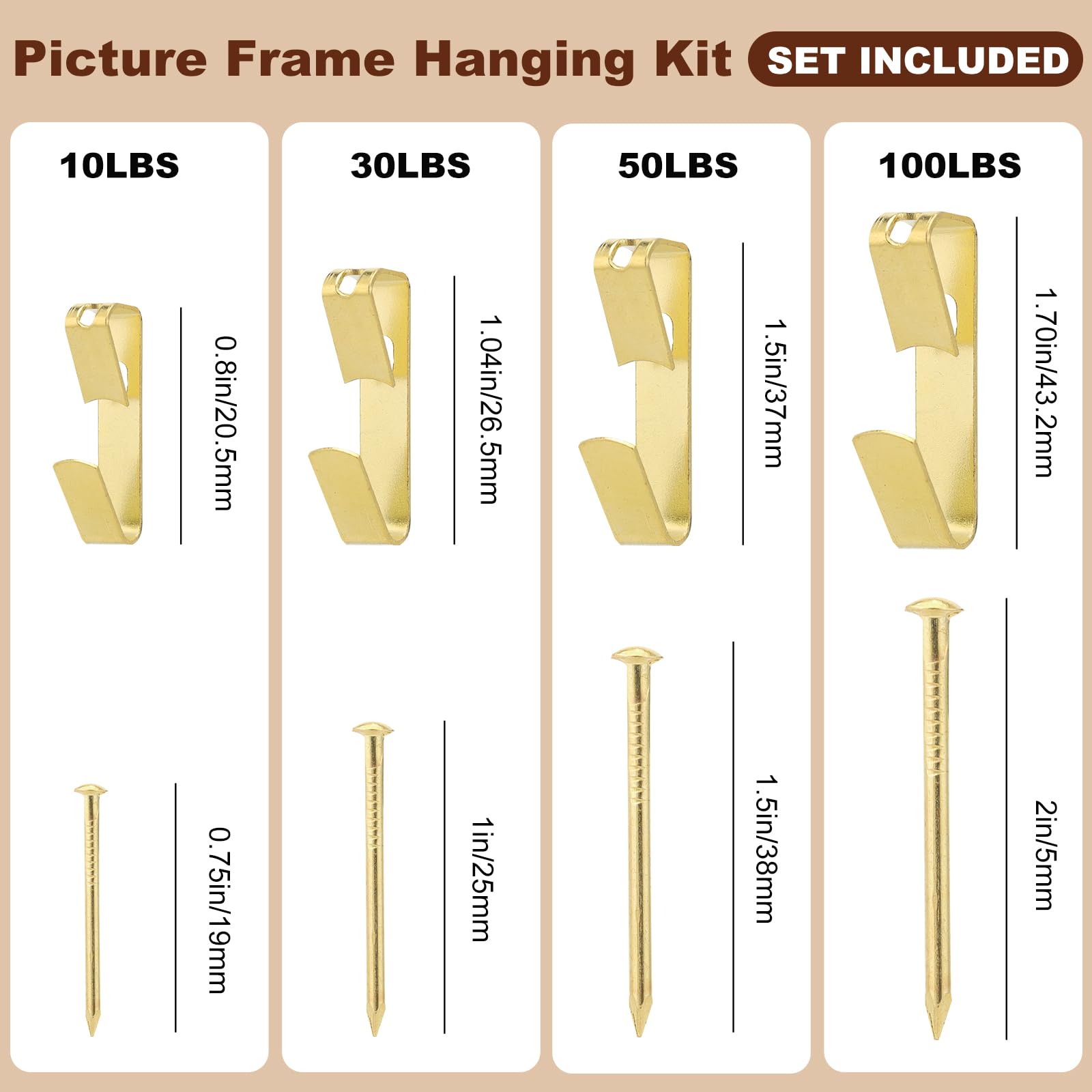 350PCS Picture Hanging Kit, Heavy Duty Photo Frame Hangers with Sawtooth Hardware, D Rings, Nails, Level, Screws, Steel Wire for Picture, Painting, Mirror, Wall Art Mounting