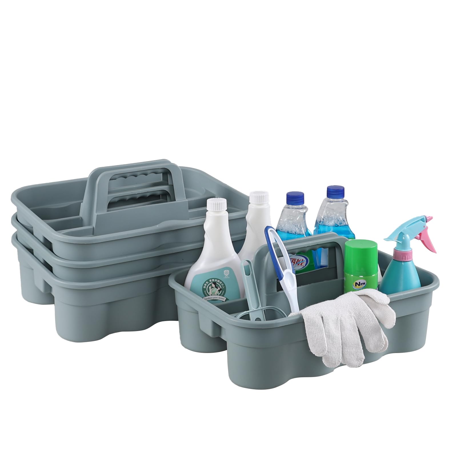 AnnkkyUS 4-Pack Cleaning Tool Caddy with Handle, Plastic Cleaning Supply Caddy, Gray