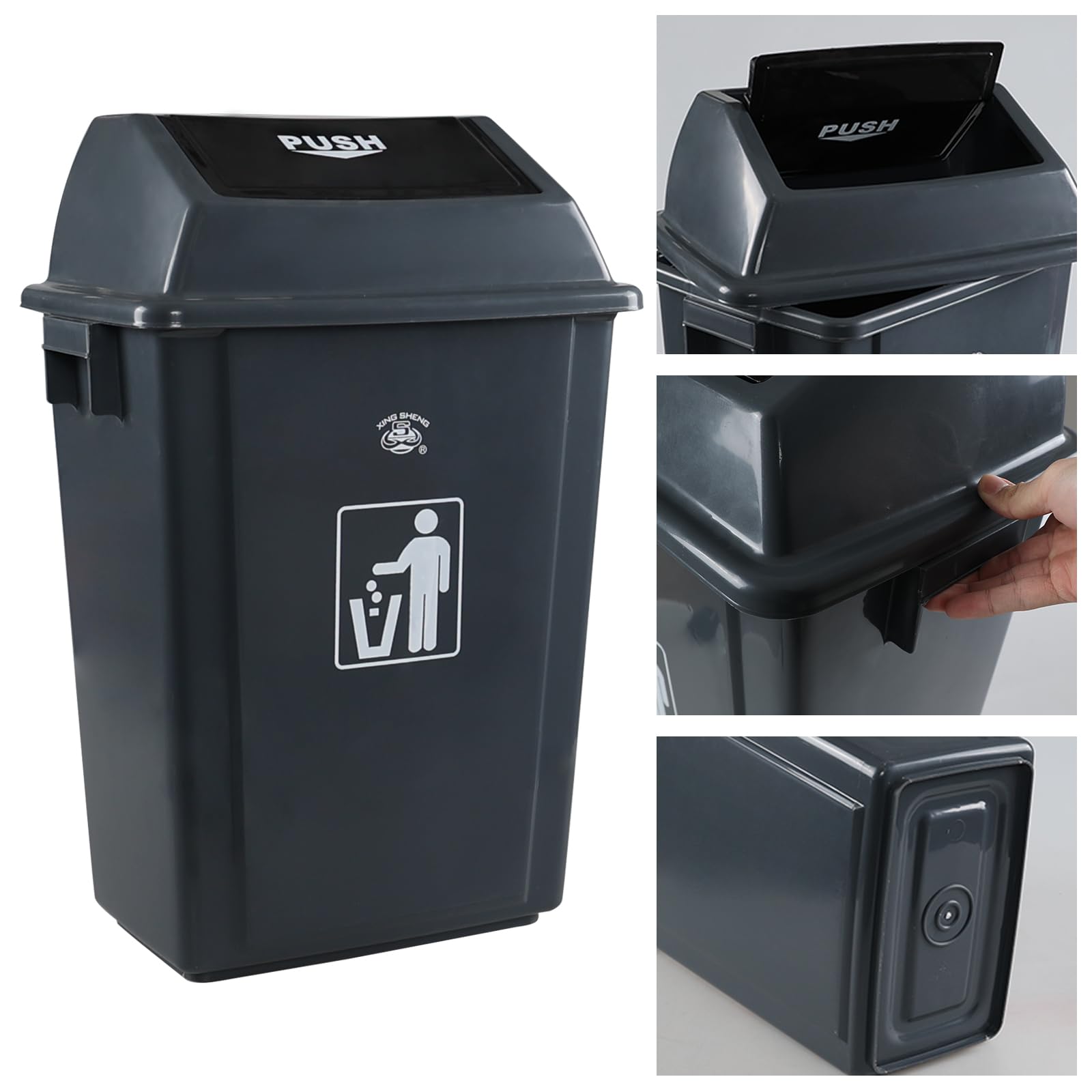 Afromy 4 Packs 16 Gallon Commercial Trash Can, Kitchen Waste Bin with Lid, Plastic Rectangular Recycling Bin, 30" Tall