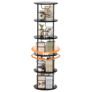 ALLSTAND 5 Tier Rotating Bookshelf, 360 ° Display Stackable Spinning Bookshelf Tower, Corner Bookshelf Tall Floor Standing Swivel Bookcase Narrow Storage Organizer for Bedroom, Living Room, Black