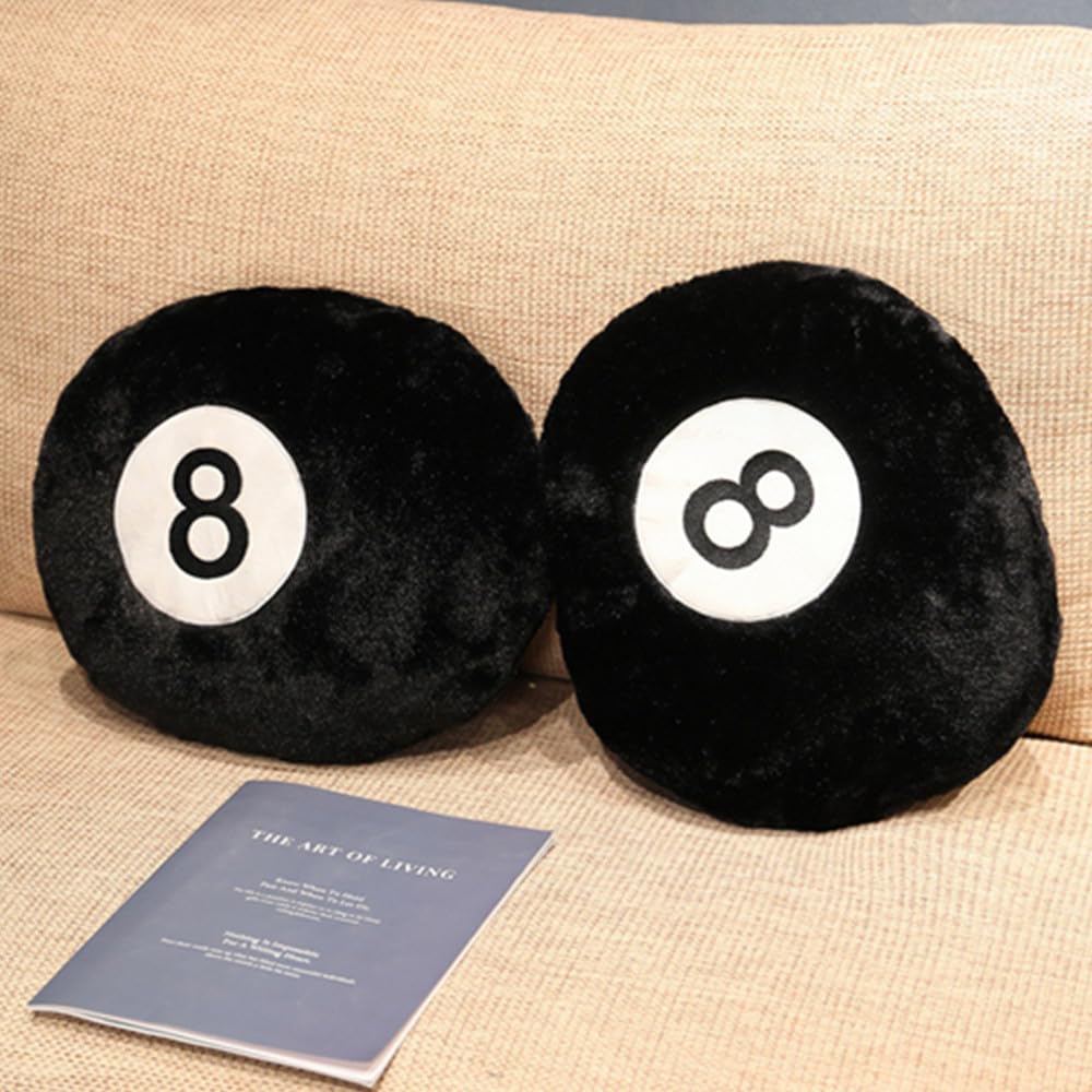 OUKEYI Black Large Sports Pillow Simulation Billiards 8 Balls Plush Stuffed Sports Balls Toy Soft Throw Pillows Cushion Decorative Cushionfor Home Bed Sofa Decor, Kids Gift 14 Inch