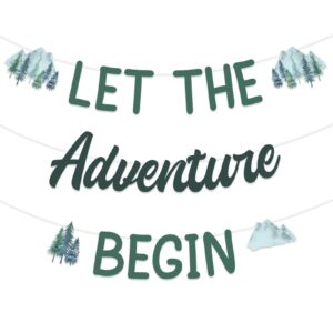 sursurprise adventure baby shower decorations, let the adventure begin banner, forest mountain adventure birthday party supplies