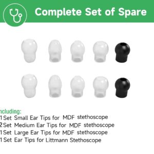 5 Pairs 3 Sizes(S/M/L) MDF Stethoscope Ear Tip Pieces Earplug Replacement Parts, Soft Silicone Prestige ADC Stethoscope Eartip Earbuds Spare Part, Bonus 2Pcs Ear Bud Cover for Littmann Stethoscope