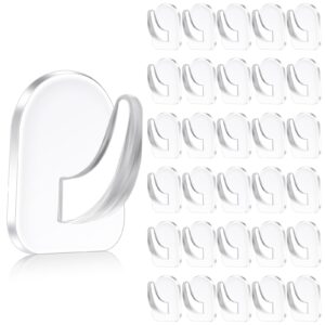 sibba 30pcs clear adhesive wall hooks for hanging, transparent reusable heavy duty hooks acrylic sticky hangers with non marking sticker for kitchen bathroom bedroom office