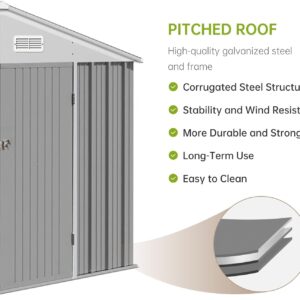 10x8 FT Outdoor Metal Storage Shed, Steel Utility Shed Storage, Metal Shed Outdoor Storage with Lockable Door Design with Sloped Roof for Patio, Garden, Backyard, Outdoor Use, Gray