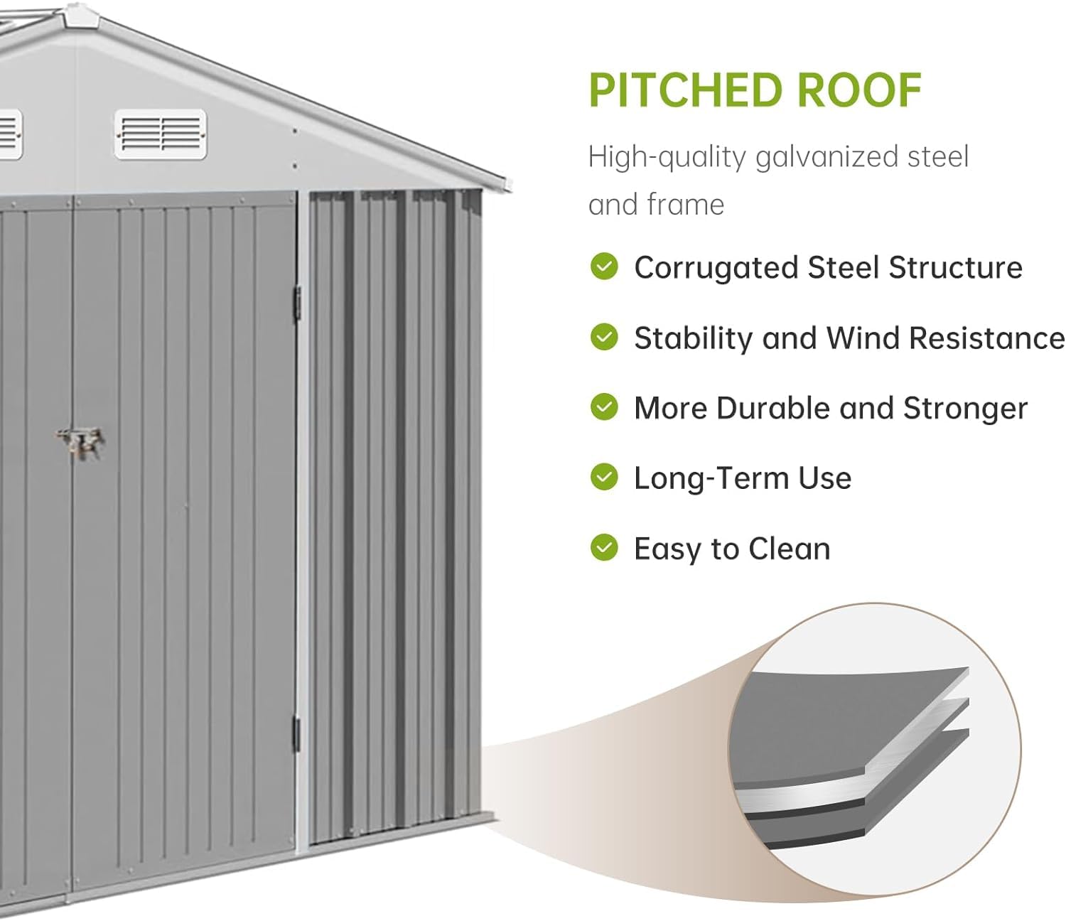 10x8 FT Outdoor Metal Storage Shed, Steel Utility Shed Storage, Metal Shed Outdoor Storage with Lockable Door Design with Sloped Roof for Patio, Garden, Backyard, Outdoor Use, Gray