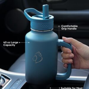 BUZIO 40oz Water Bottle Fits in Cup Holder, Stainless Steel Insulated Tumbler with Handle and Straw, Double Wall Tumbler Cup with Lid, Leak-proof BPA-Free Vacuum Travel Flask Keeps Cold, Indigo Crush