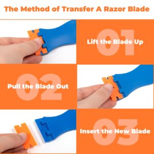 TECKWRAP Plastic Razor Blades Scraper Tool, 2-Pack with 100 Double-Edged Plastic Scraper Blades for Adhesive Vinyl Removal on Car Windows, Glass, Labels, Mugs, and More (Blue)