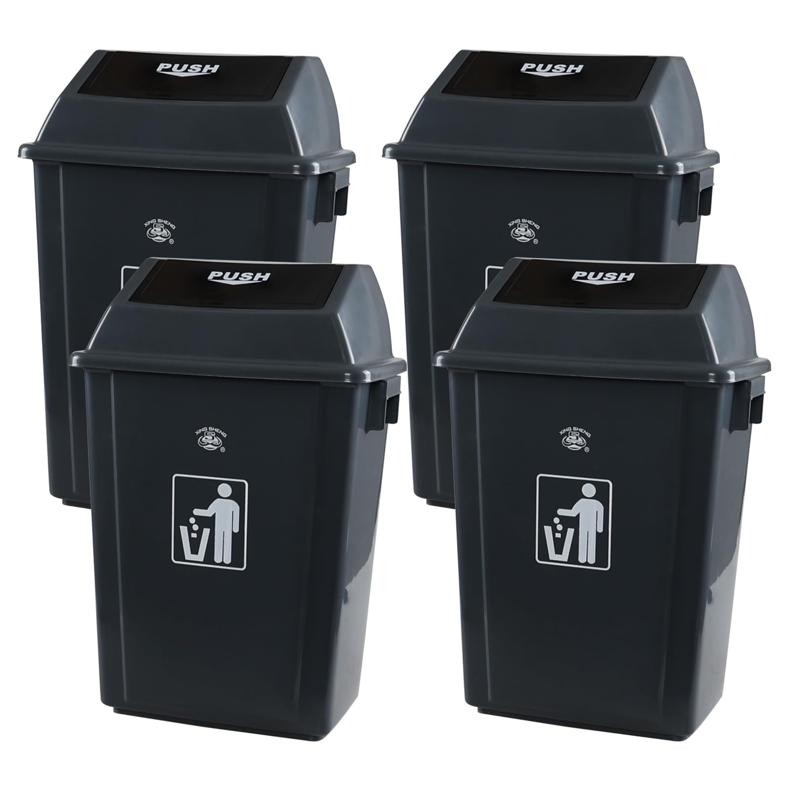 Afromy 4 Packs 16 Gallon Commercial Trash Can, Kitchen Waste Bin with Lid, Plastic Rectangular Recycling Bin, 30" Tall