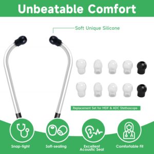 5 Pairs 3 Sizes(S/M/L) MDF Stethoscope Ear Tip Pieces Earplug Replacement Parts, Soft Silicone Prestige ADC Stethoscope Eartip Earbuds Spare Part, Bonus 2Pcs Ear Bud Cover for Littmann Stethoscope