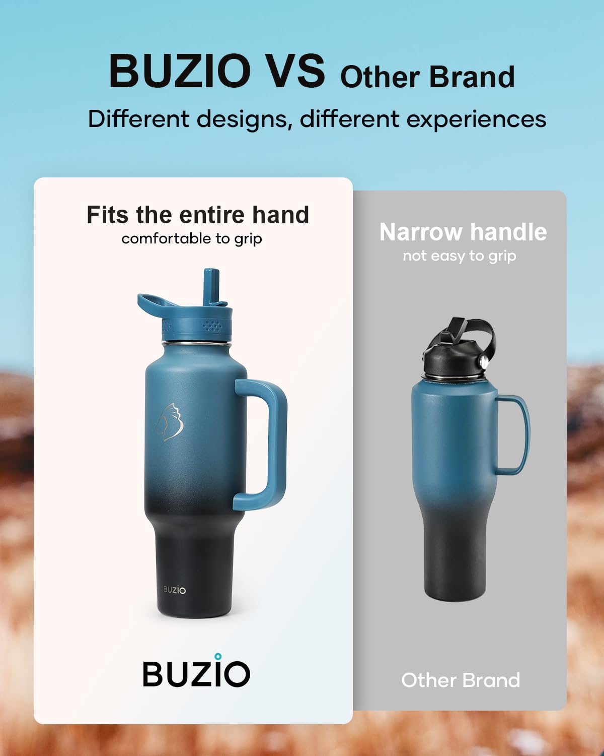 BUZIO 40oz Water Bottle Fits in Cup Holder, Stainless Steel Insulated Tumbler with Handle and Straw, Double Wall Tumbler Cup with Lid, Leak-proof BPA-Free Vacuum Travel Flask Keeps Cold, Indigo Crush