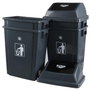 hommp 4-pack rectangular waste container with swing lid, 15 gallon commercial trash can, gray