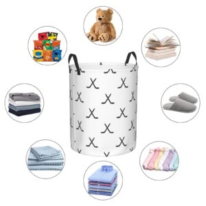 Hockey Sticks Print Laundry Basket Waterproof Oxford Fabric Collapsible Laundry Hamper Round Portable Durable Dirty Clothes Toy Storage Organizer for Bedroom Bathroom College Dorm Living Room Nursery