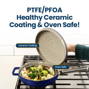 Nutricook OnePan - 10.5" Ceramic Saute Pan, Nonstick Frying Pan, Sauce Pan, Skillet, Oven Safe Induction Cookware, PTFE & PFOA Free, Blue