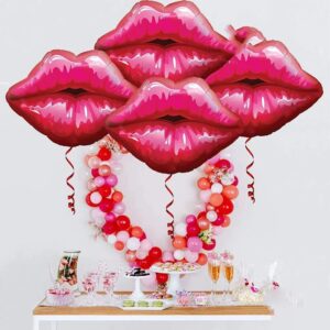 4pcs Lip Balloons Kiss Balloons Valentines Foil Balloons Gals Balloons Valentines Day Balloon Set for Lip Decoration Valentines Day Decorations Girls Night Galentines Party Decor