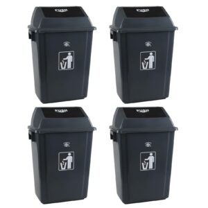 Hommp 4-Pack Rectangular Waste Container with Swing Lid, 15 Gallon Commercial Trash Can, Gray