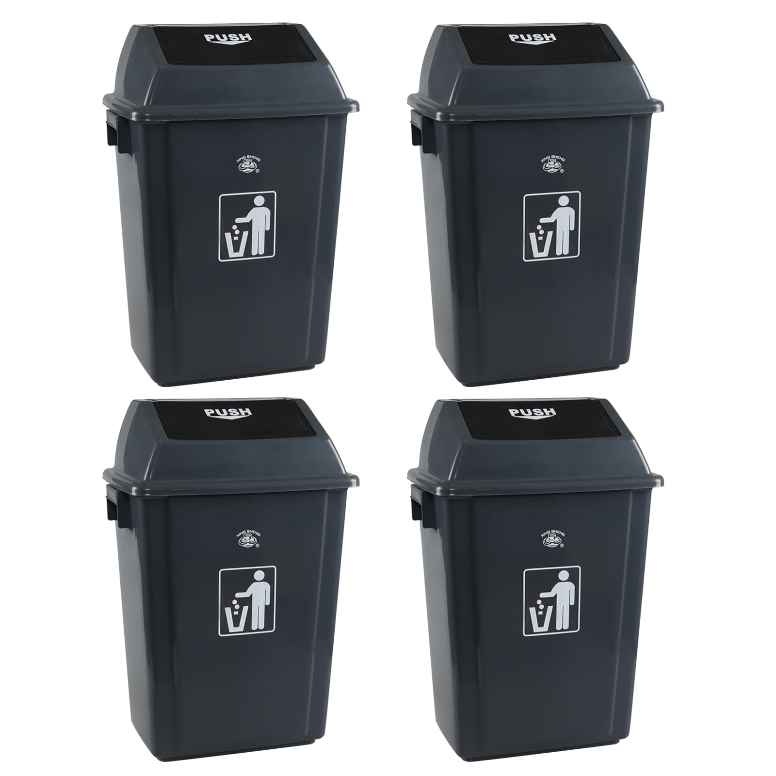 Hommp 4-Pack Rectangular Waste Container with Swing Lid, 15 Gallon Commercial Trash Can, Gray