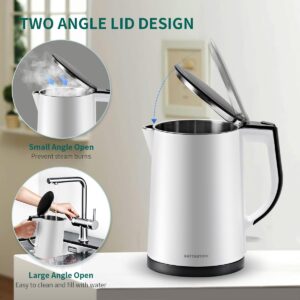 Hot Water Kettle Electric, 1.5 Liter 1000W Instant Kettle for Fast Boil Hot Water with Stainless Steel Double Wall White Electric Water Kettle