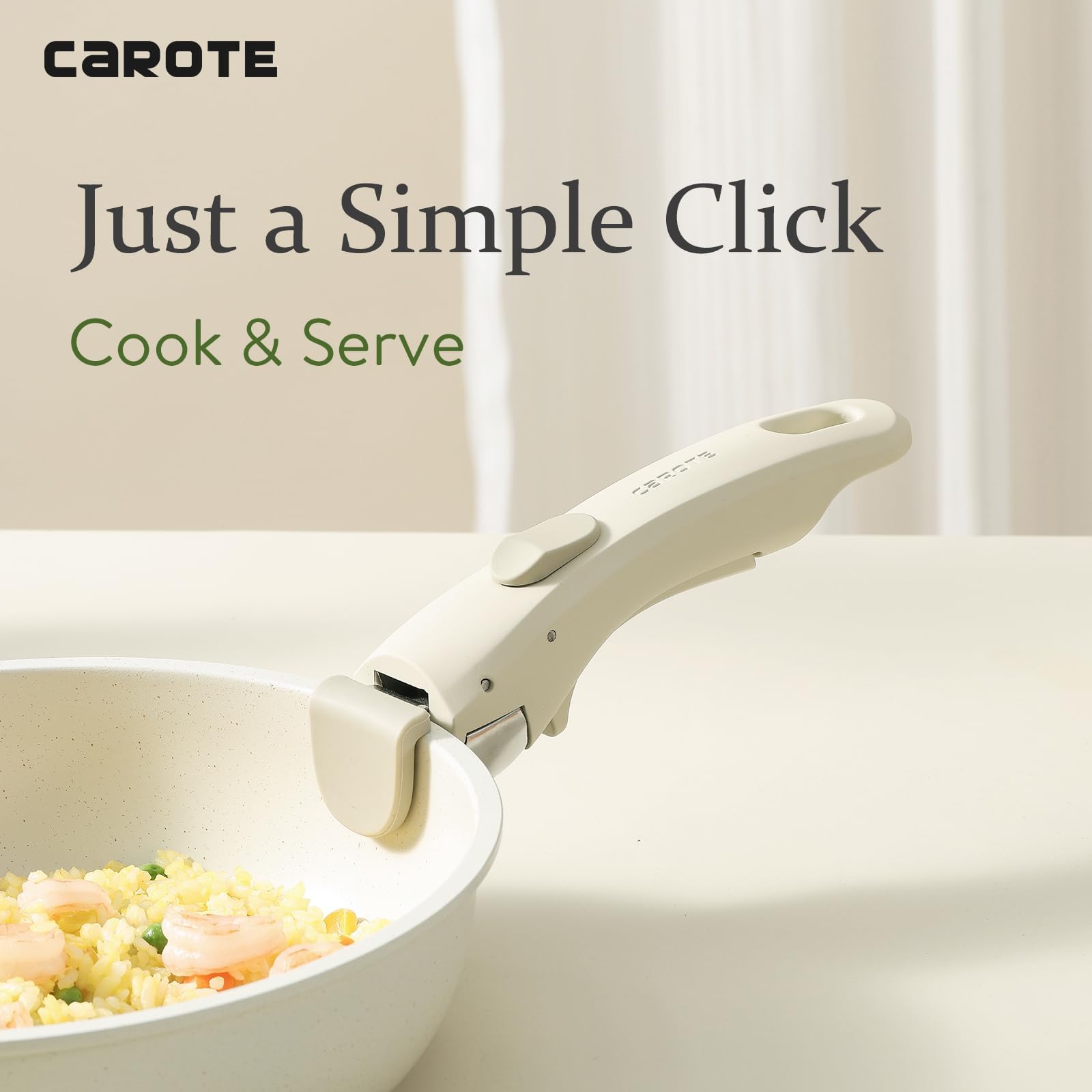 CAROTE Removable Handle, Handle for Detachable Removable Cookware,Universal Pot Handle,Suitable for All Cookware, Cream White