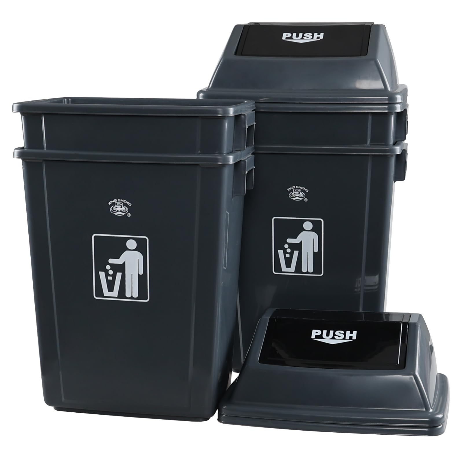 Afromy 4 Packs 16 Gallon Commercial Trash Can, Kitchen Waste Bin with Lid, Plastic Rectangular Recycling Bin, 30" Tall