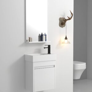 Wall Mounted Bathroom Vanity with Sink, 18inch Single Bathroom Vanity Set with Top Basin & Storage Cabinet, Wood Hanging Bath Cabinet for Small Space