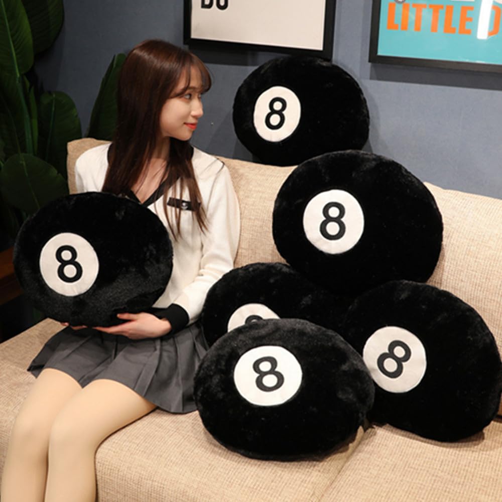 OUKEYI Black Large Sports Pillow Simulation Billiards 8 Balls Plush Stuffed Sports Balls Toy Soft Throw Pillows Cushion Decorative Cushionfor Home Bed Sofa Decor, Kids Gift 14 Inch