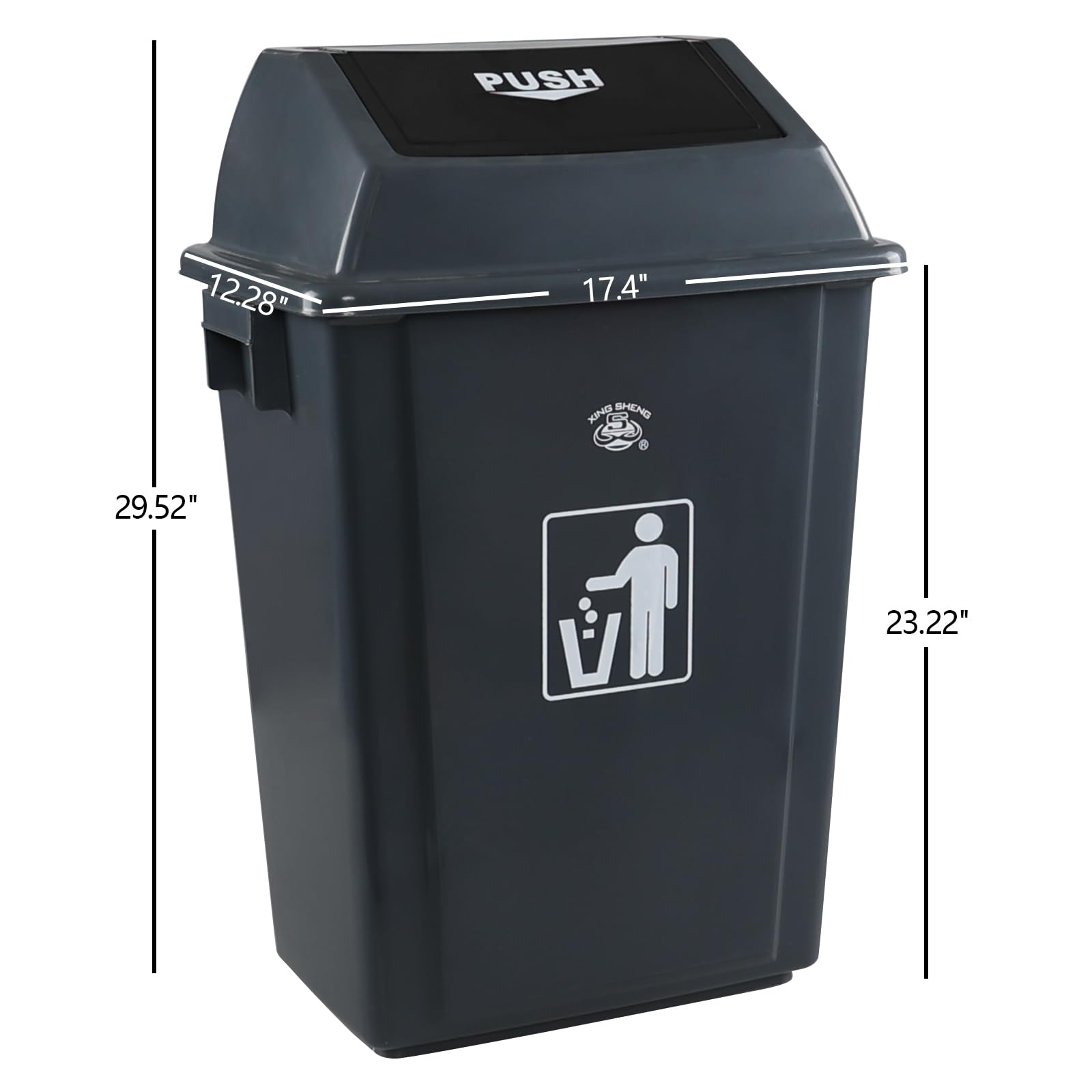 Hommp 4-Pack Rectangular Waste Container with Swing Lid, 15 Gallon Commercial Trash Can, Gray