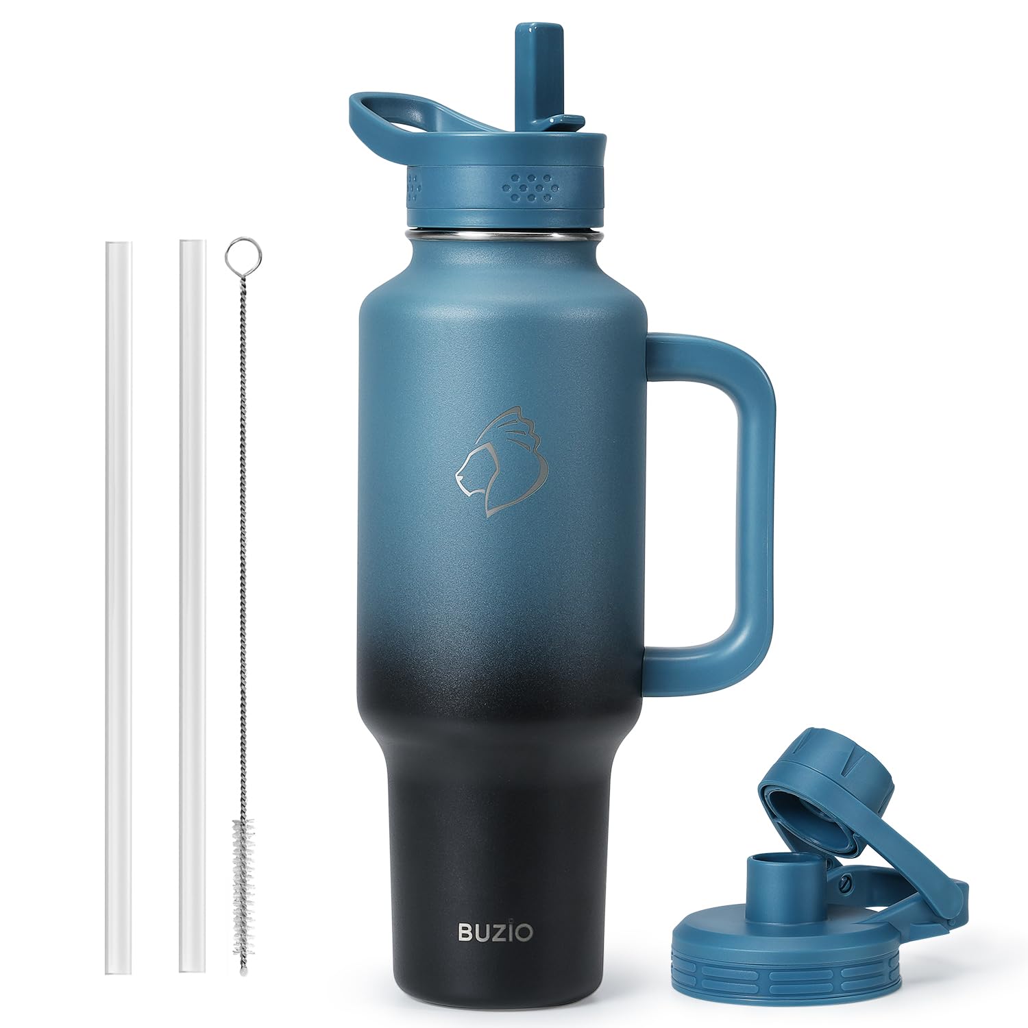 BUZIO 40oz Water Bottle Fits in Cup Holder, Stainless Steel Insulated Tumbler with Handle and Straw, Double Wall Tumbler Cup with Lid, Leak-proof BPA-Free Vacuum Travel Flask Keeps Cold, Indigo Crush