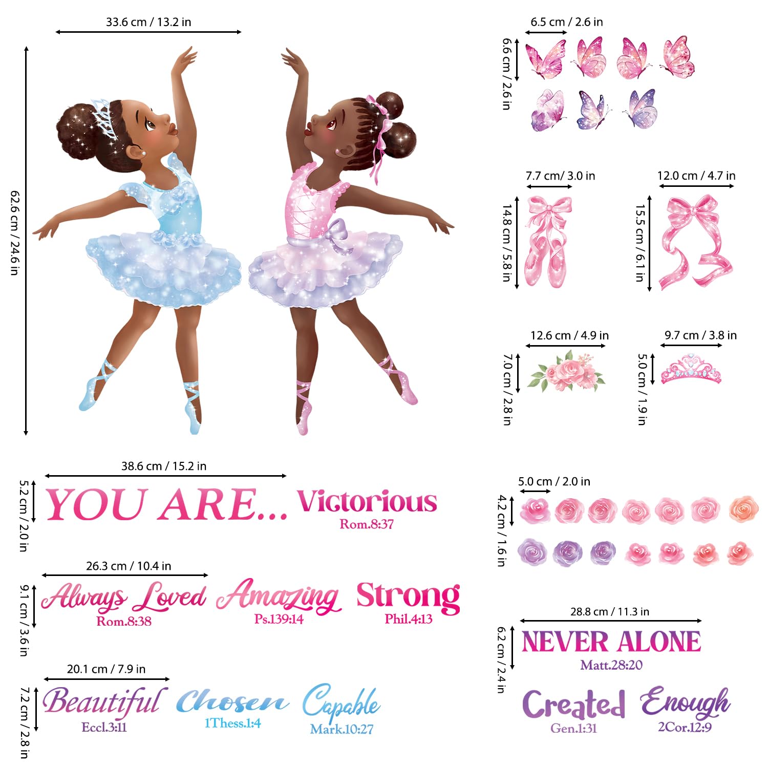 DECOWALL SG2-2319 Black Girl Magic Ballerina Wall Stickers Decals Afro Art Women Inspirational Bedroom Nursery Gift Beautiful playroom Kids décor Baby Butterfly Decoration Motivational Room