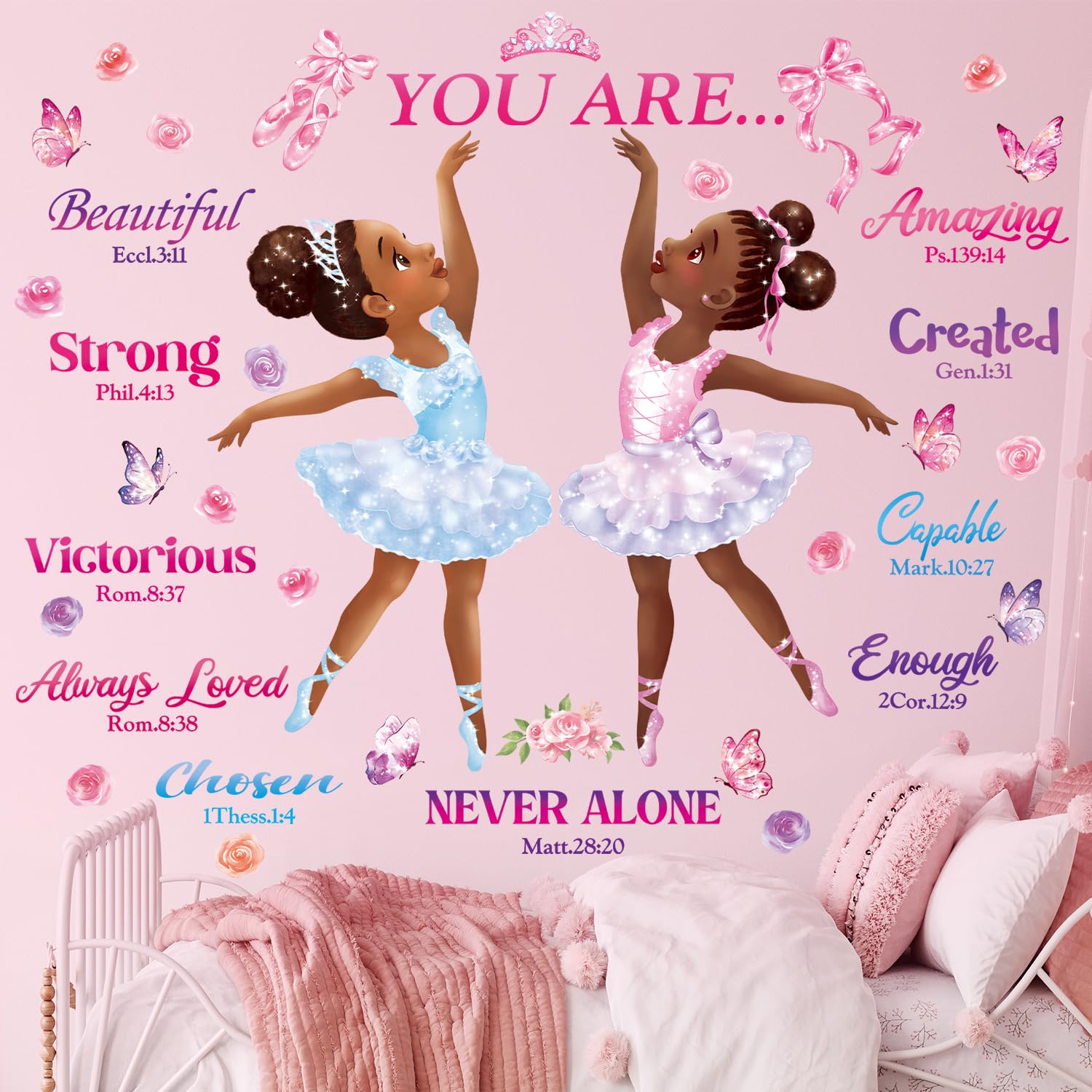 DECOWALL SG2-2319 Black Girl Magic Ballerina Wall Stickers Decals Afro Art Women Inspirational Bedroom Nursery Gift Beautiful playroom Kids décor Baby Butterfly Decoration Motivational Room