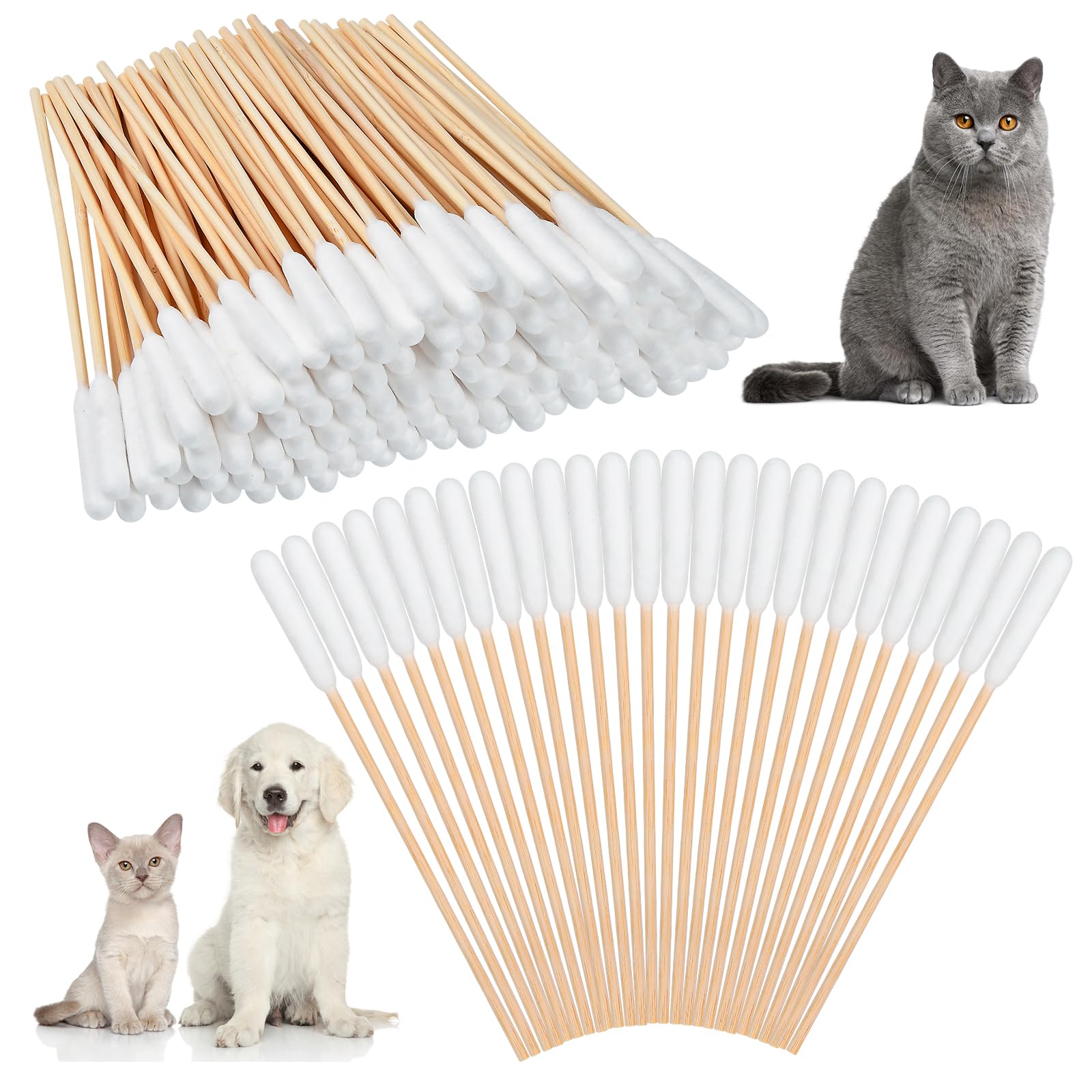 Akamino 300 PCS Dog Qtips, 6 Inch Cotton Swabs for Dogs and Cats, Pet Cotton Ear Buds for Dog Ear Care, Long Bamboo Cotton Sticks for Dog Ear Cleaning Solution