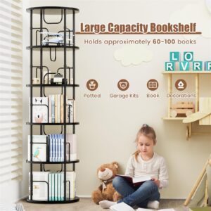 ALLSTAND 5 Tier Rotating Bookshelf, 360 ° Display Stackable Spinning Bookshelf Tower, Corner Bookshelf Tall Floor Standing Swivel Bookcase Narrow Storage Organizer for Bedroom, Living Room, Black