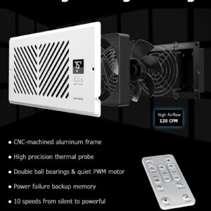 ATOM NEXUS AirBlaze Z4, Quiet Register Booster Fan Fits 4”x10” Register Holes, Smart Vent Booster Fan With Thermostat Control & Remote Control, 10-Speed Control Heating Cooling AC Vent Fan (White)