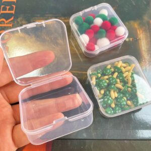 Pcxino 40 Pack 5.5cm Small Clear Storage Box,Clear Plastic Beads Storage Containers Box with Hinged Lid for Small Items and Craft Projects