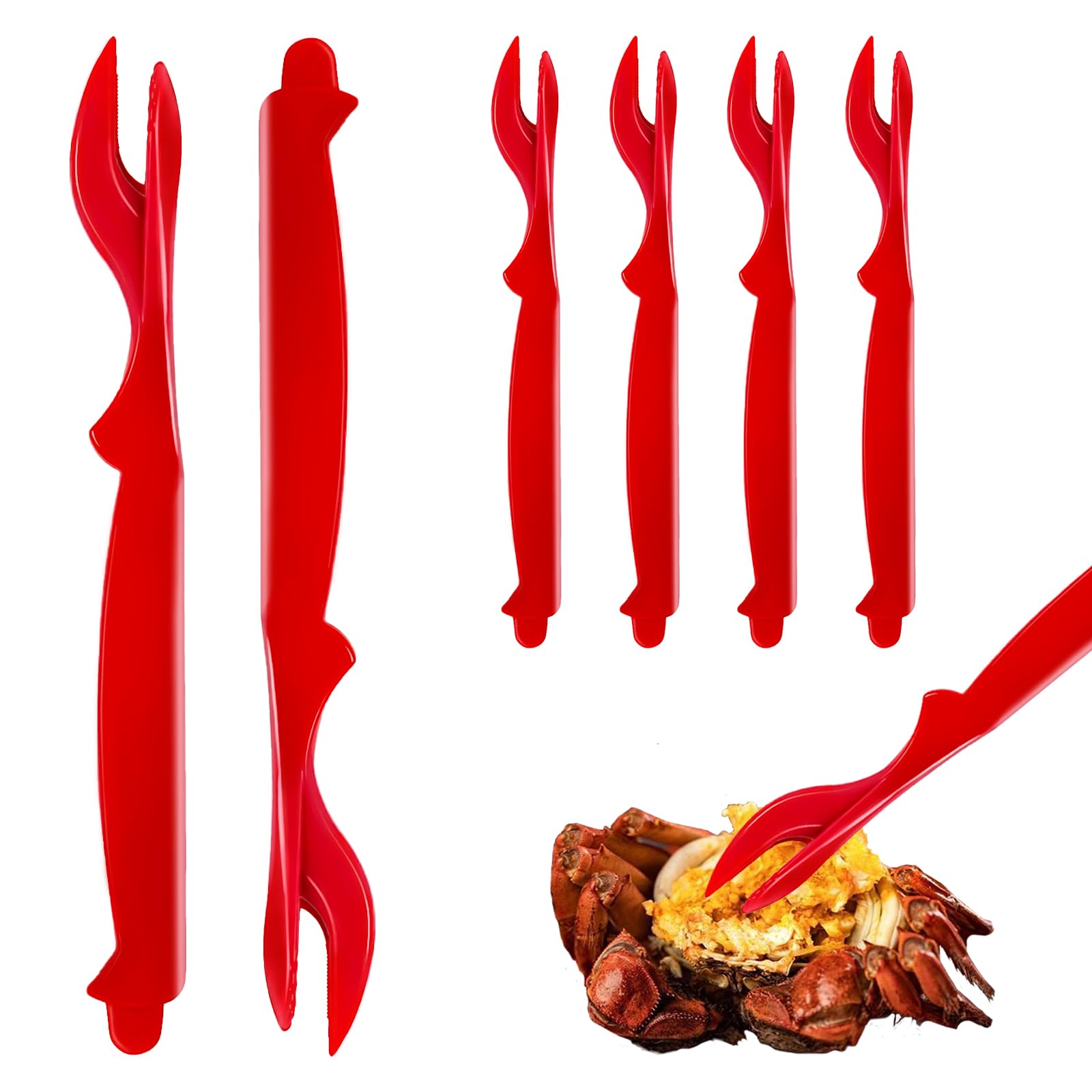 LORICK Crab Legs Crackers Tool, 6Pcs Seafood Cracker Picks Tools for Crab, Lobster, Shrimp, Crawfish, Prawns, Easy Opener Shellfish Crab Picks Knife, Normal, Red