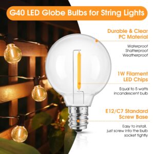 Mlambert G40 LED Replacement Light Bulbs for String Lights, Dimmable E12 Base Shatterproof Bulbs, 1W Equal to 5W, Warm White 2700K, 25Pack, Not Solar