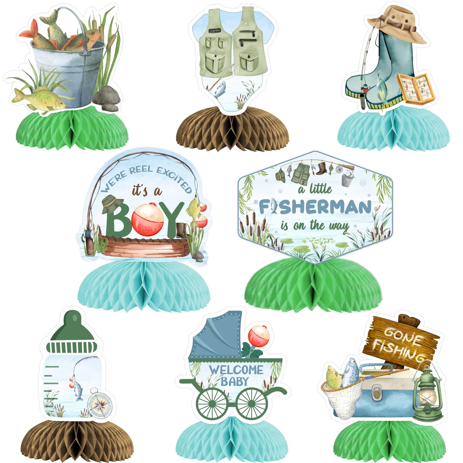 Fishing Baby Shower Decorations Centerpieces Fishing Centerpieces Honeycomb Gone Fishing Table Decors It’s a Boy Gone Fishing Centerpieces Indoors or Outdoors Gone Fishing Gender Reveal Party Supplies