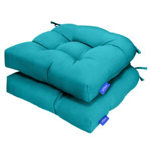 infblue outdoor tufted wicker cushions seat cushions for patio furniture set of 2, 19x19 outdoor chair cushions weather resistant patio cushions with ties for wicker chair (aqua green, 2 pack)