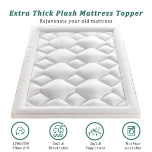 FLEXPEDIC Mattress Topper Queen,Extra Soft Pillow Top Mattress Topper for Firm Bed,Cooling Cloud-Like 1200GSM Down Alternative Filled,4 Anchor Elastic Bands,60 * 80 Inches,White