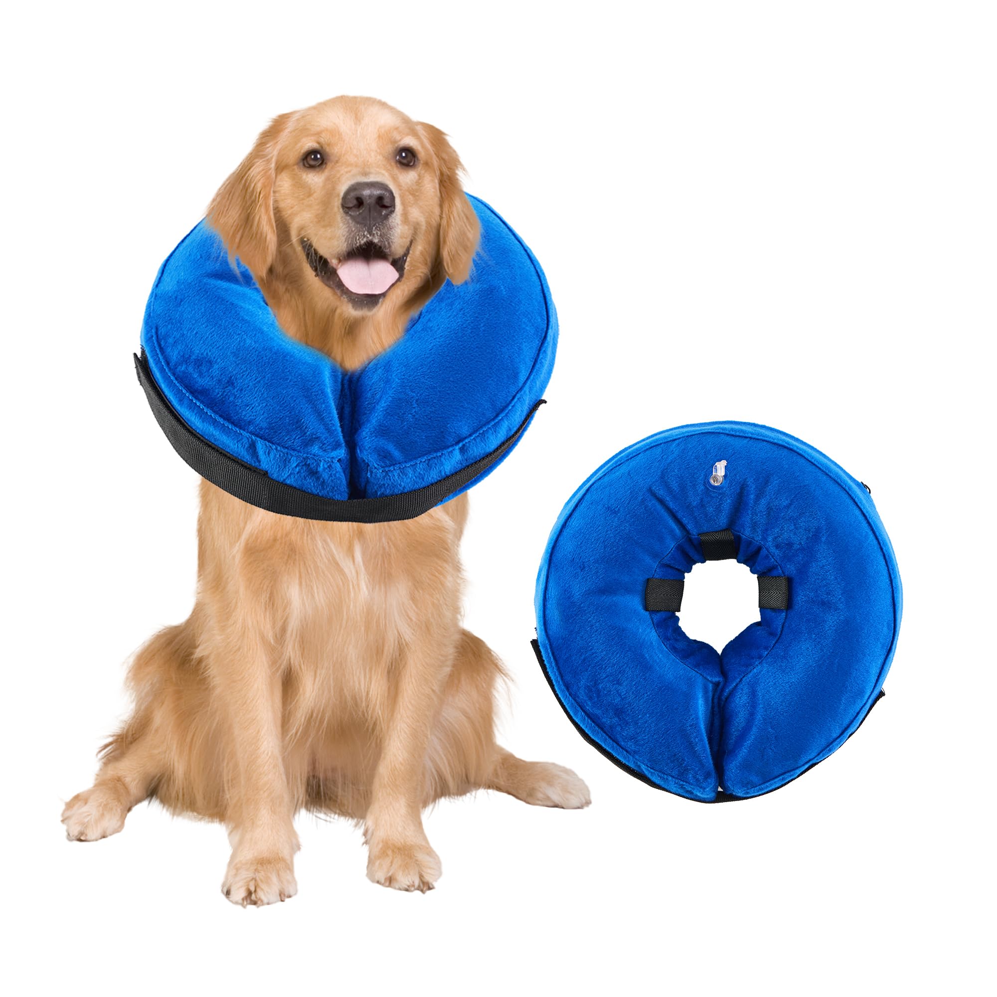 Rinling Dog Cone Collar, Inflatable Dog Cone Soft Protective Dog Cone Collar After Surgery Alternative E Collar Cone for Dogs and Cats Blue M (9-14")