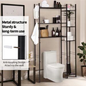 HYCFYJR Over The Toilet Storage with 7 Shelf, Metal Bathroom Shelves Over Toilet, Bathroom Organizer Storage with Side Storage Open Rack, Over Toilet Storage Rack for Bathroom Storage, Black