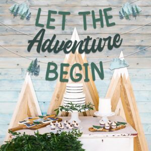 Sursurprise Adventure Baby Shower Decorations, Let the Adventure Begin Banner, Forest Mountain Adventure Birthday Party Supplies