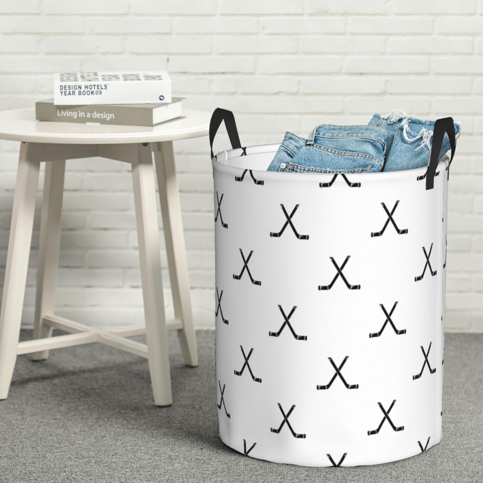 Hockey Sticks Print Laundry Basket Waterproof Oxford Fabric Collapsible Laundry Hamper Round Portable Durable Dirty Clothes Toy Storage Organizer for Bedroom Bathroom College Dorm Living Room Nursery