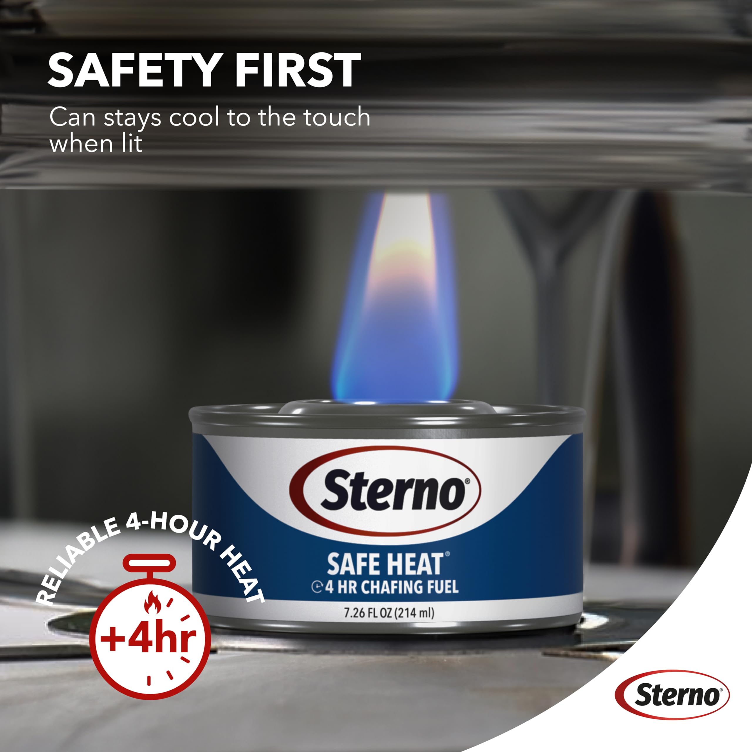 Sterno Safe Heat Chafing Fuel Cans - Chafing Dish Fuel Cans with 4-Hour Burn Time, Chafer Fuel Cans Food Warmers with PowerPad, Chafing Fuel Cans for Catering & Foodservice - 7.26 Oz Each, Pack of 12